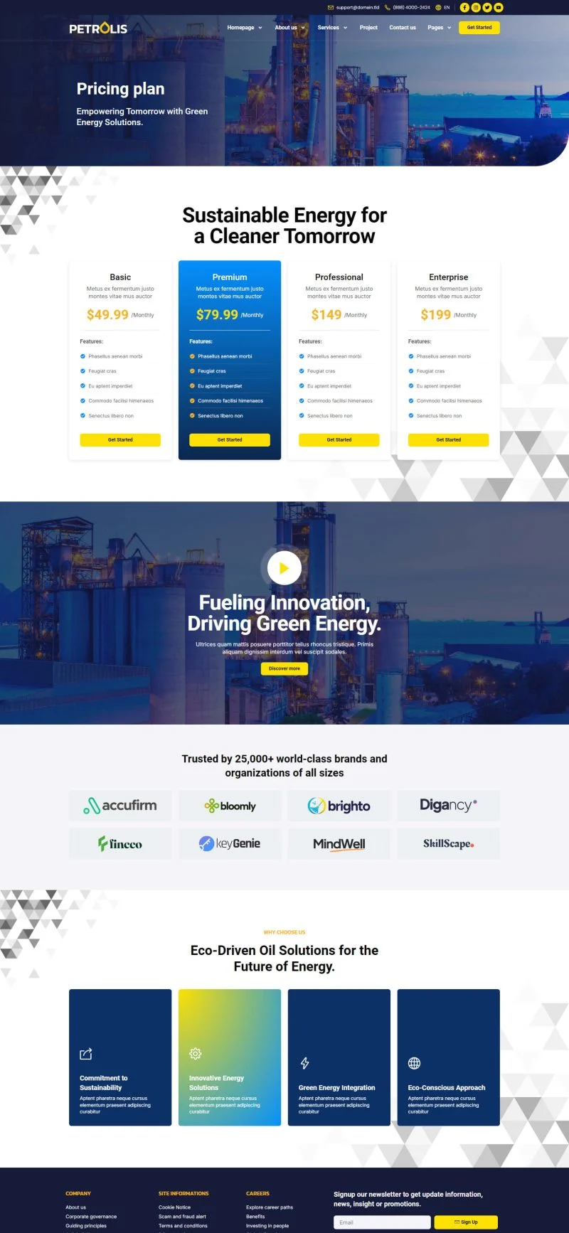工业/工厂 Elementor 模板价格页面预览