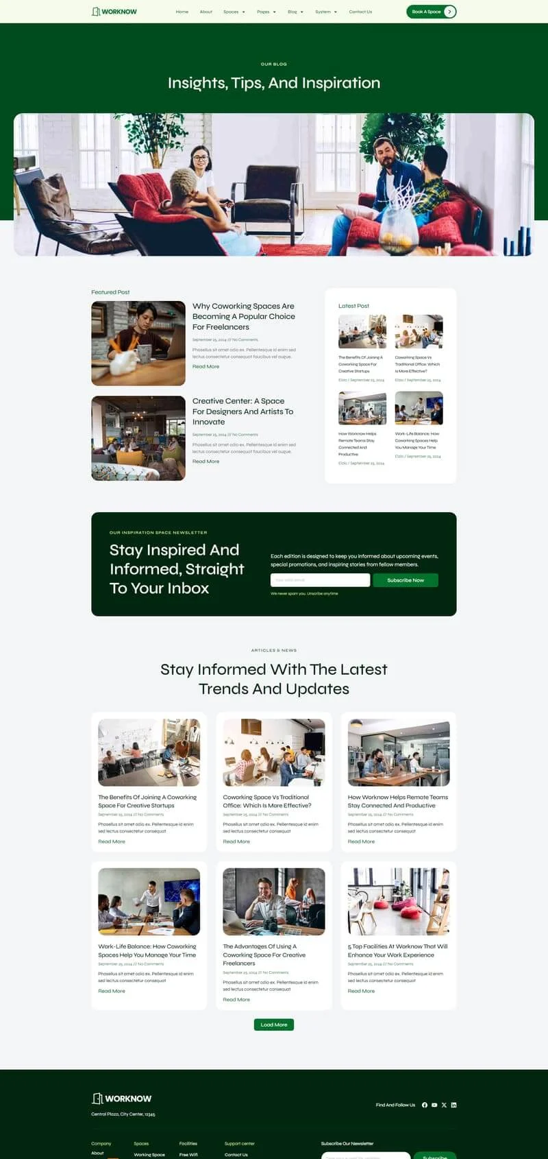 共享办公室Elementor网站模板_一键导入快速建站插图5-WP资源海 场馆 Elementor 模板博客页面预览