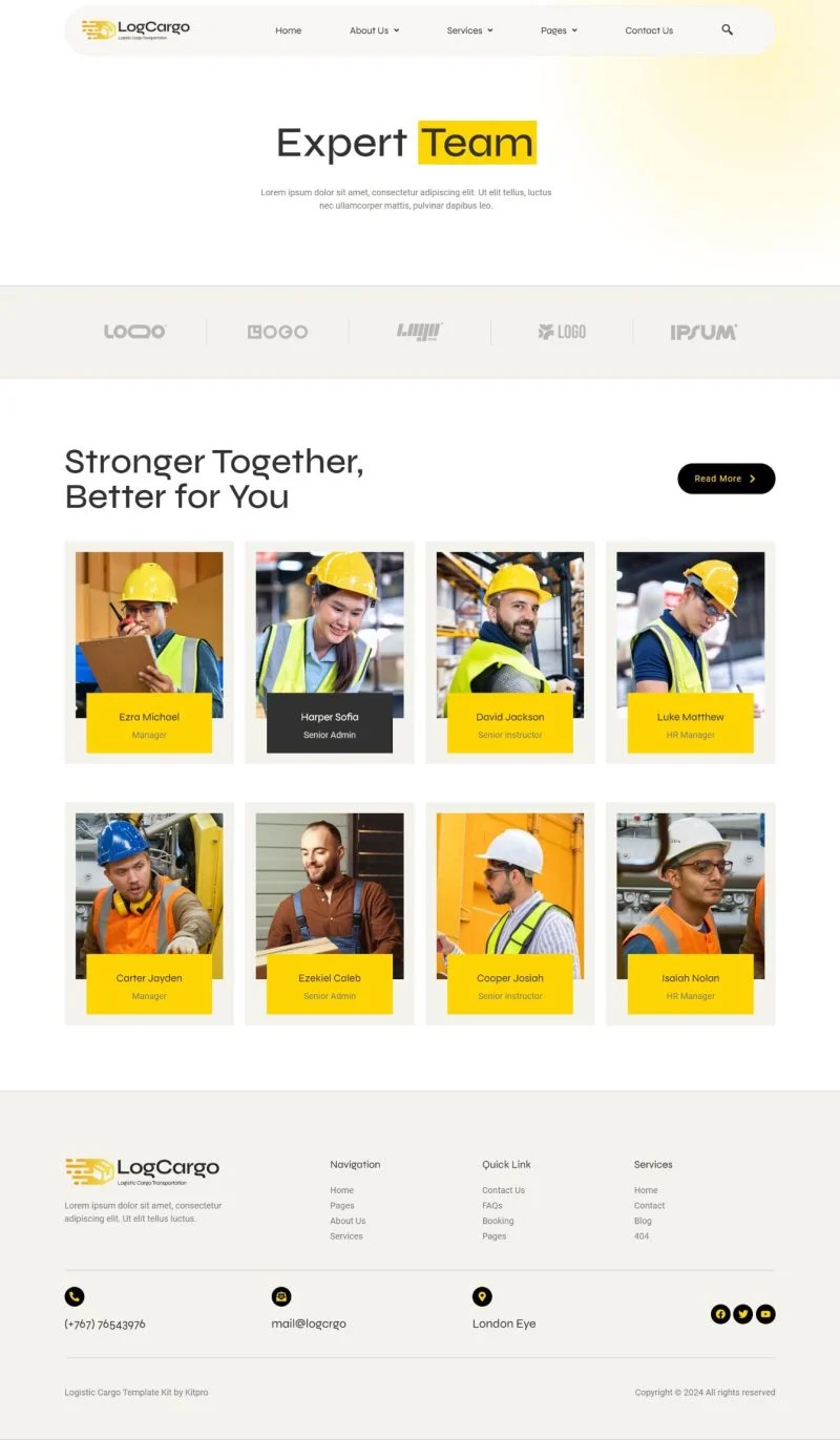 跨境物流Elementor网站模板_一键导入快速建站插图3-WP资源海 物流/运输 Elementor 模板团队页面预览