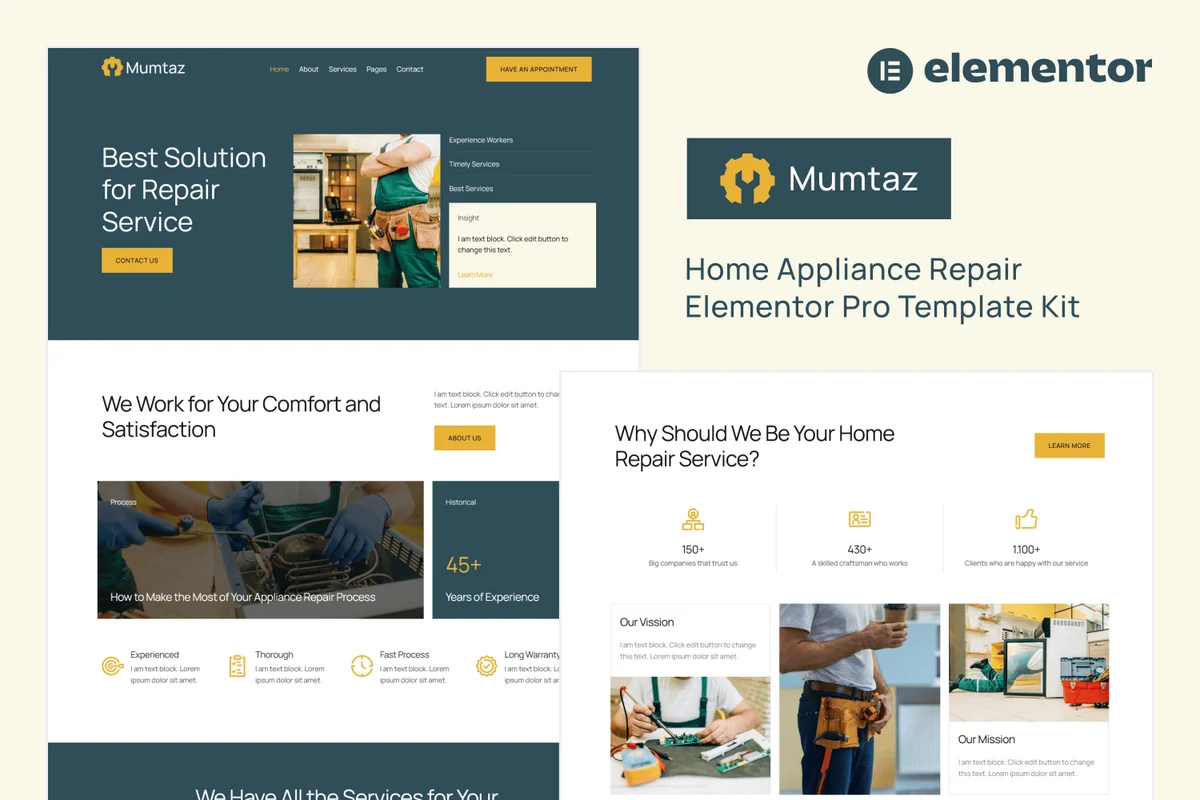 家用电器维修Elementor网站模板_一键导入快速建站插图-WP资源海 维修 Elementor 网站模板封面