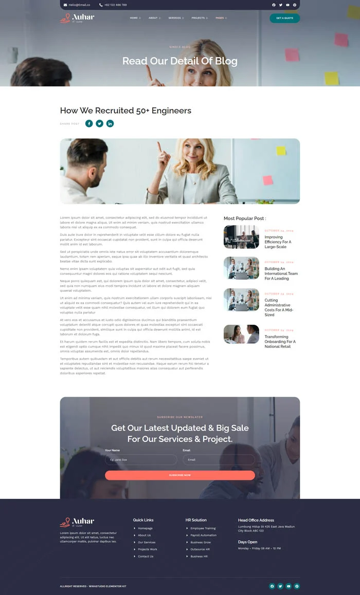 企业 HR 服务Elementor网站模板_一键导入快速建站插图3-WP资源海 企业 Elementor 模板博客页面预览