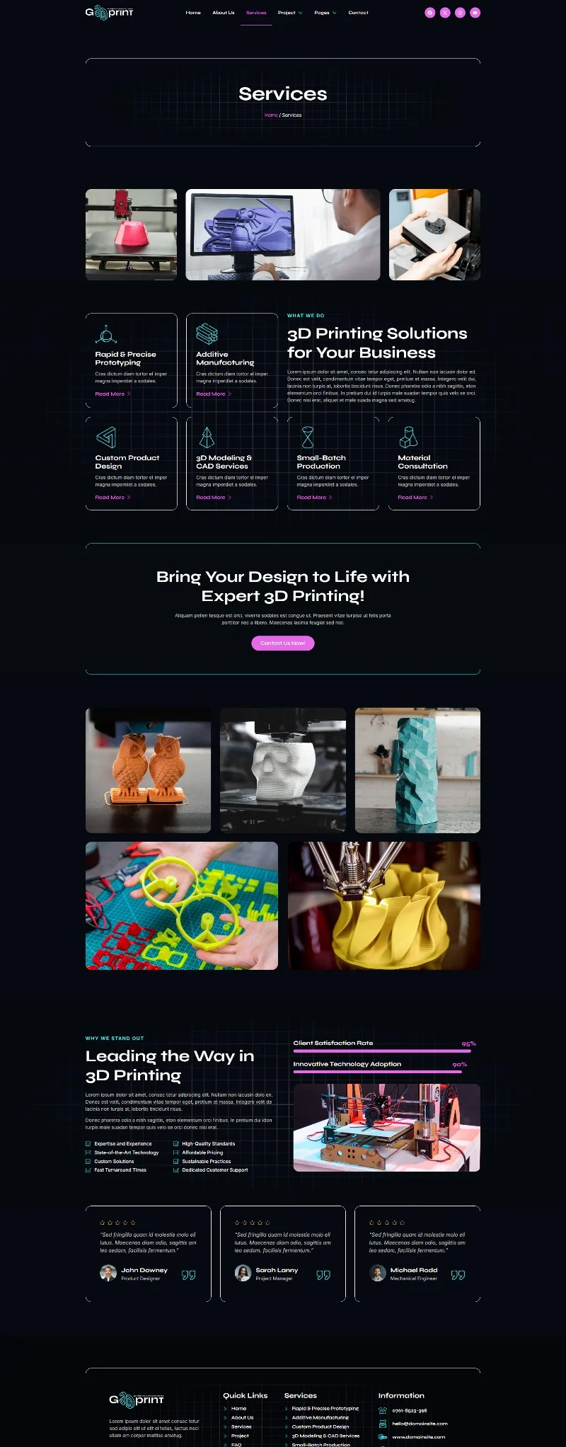 工业3D打印制造Elementor网站模板_一键导入快速建站插图3-WP资源海 制造业 Elementor 模板服务页面预览
