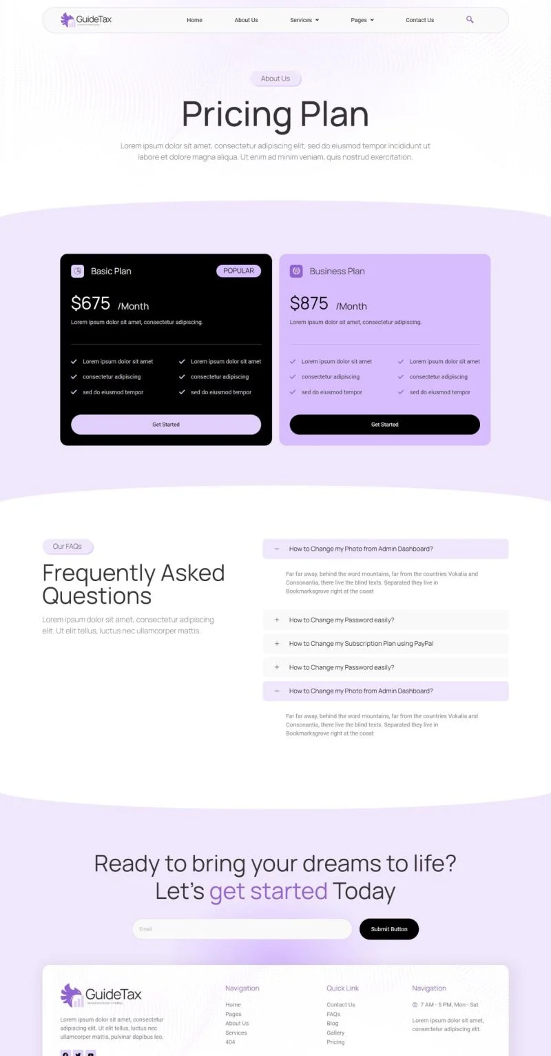 金融/投资 Elementor 模板价格页面预览