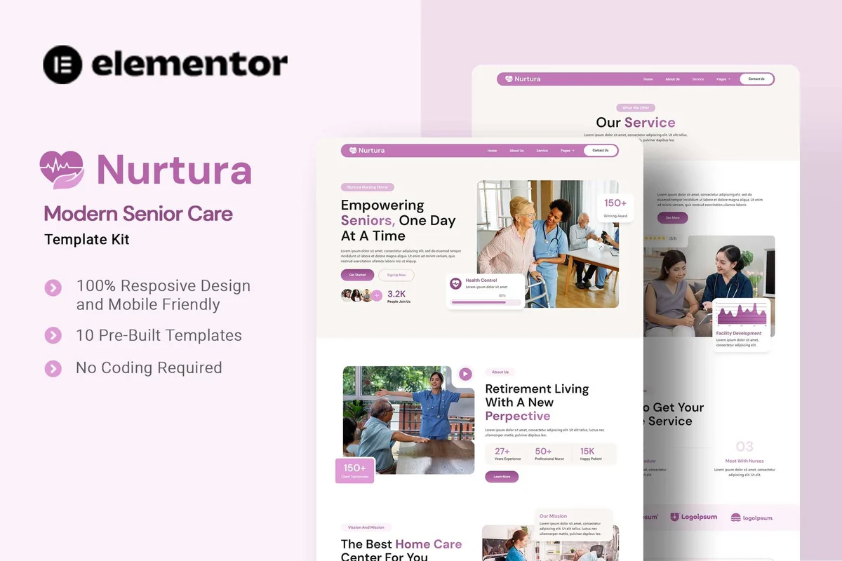 老年护理院Elementor网站模板_一键导入快速建站插图-WP资源海 健康/医药 Elementor 网站模板封面