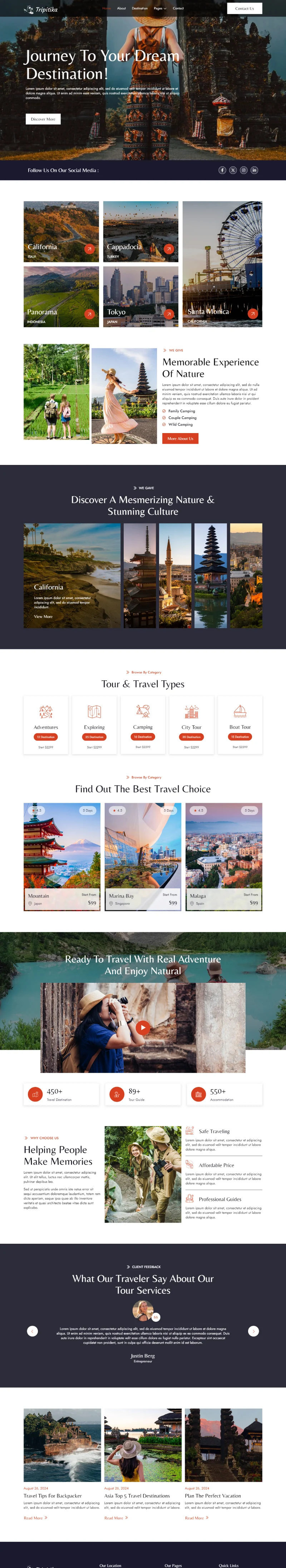 旅行代理Elementor网站模板_一键导入快速建站插图1-WP资源海 户外/旅行 Elementor 模板首页预览