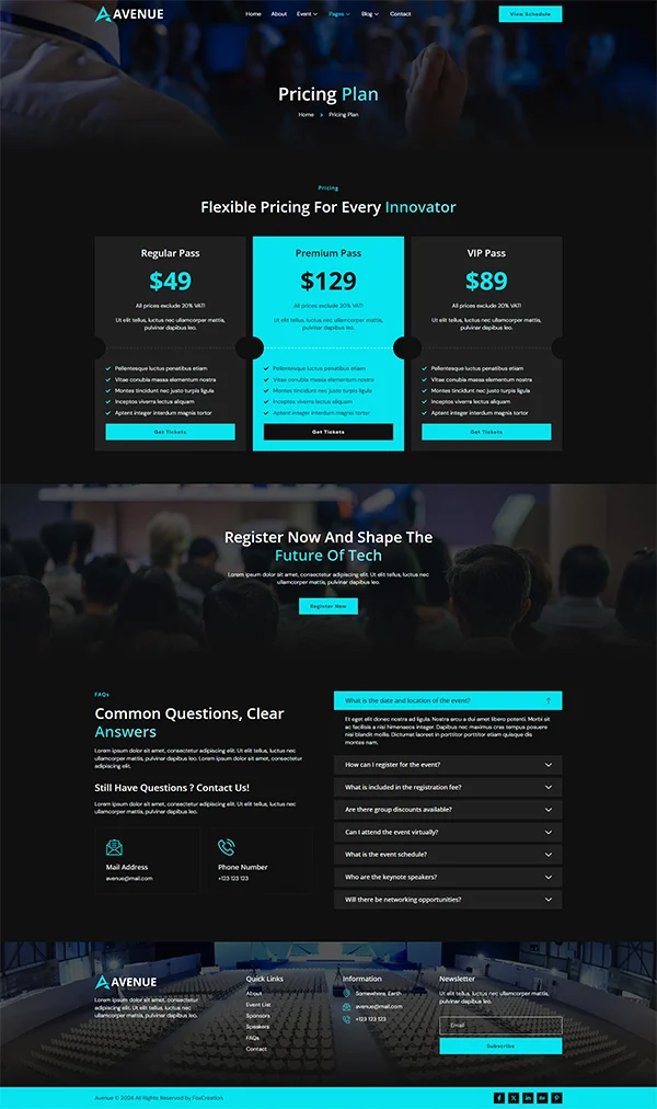会议/展览 Elementor 模板价格页面预览