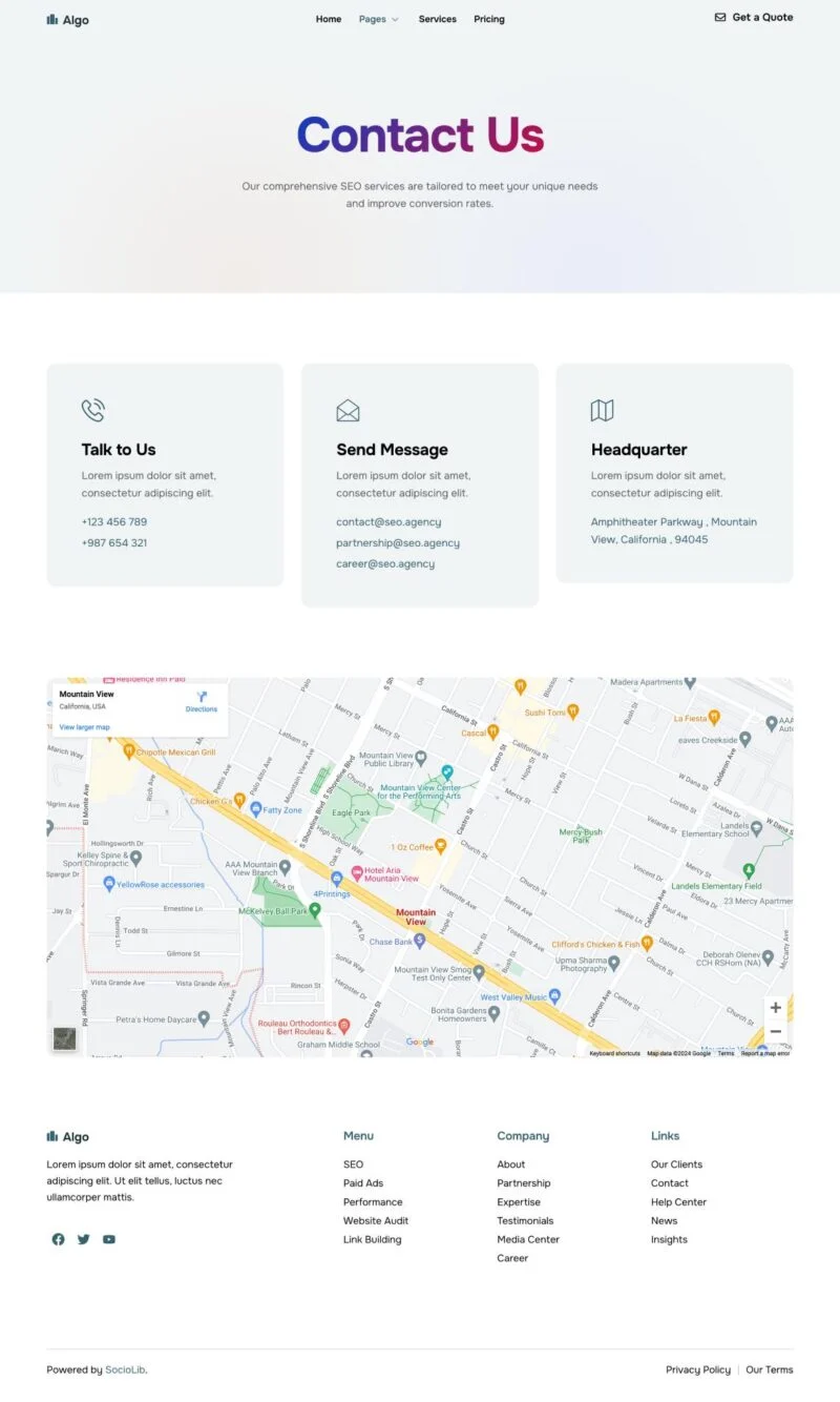 SEO优化Elementor网站模板_一键导入快速建站插图7-WP资源海 广告/营销 Elementor 模板联系页面预览