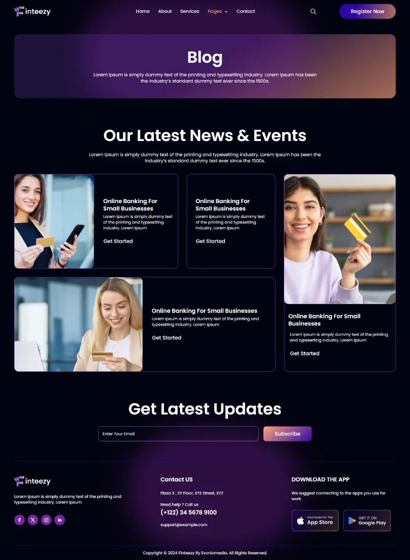 金融/投资 Elementor 模板博客页面预览