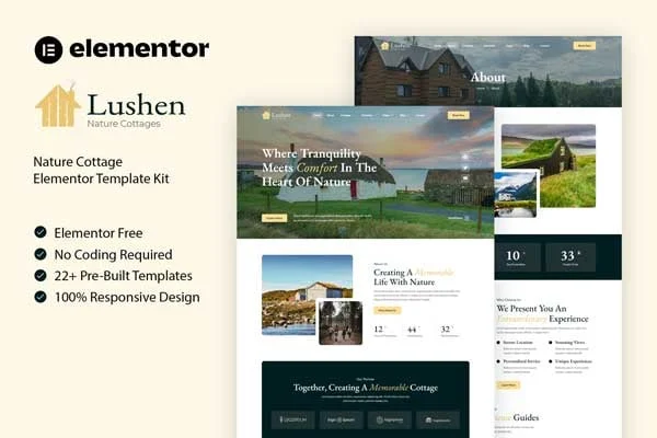 乡村度假小屋Elementor网站模板_一键导入快速建站插图-WP资源海 旅馆/酒店 Elementor 网站模板封面