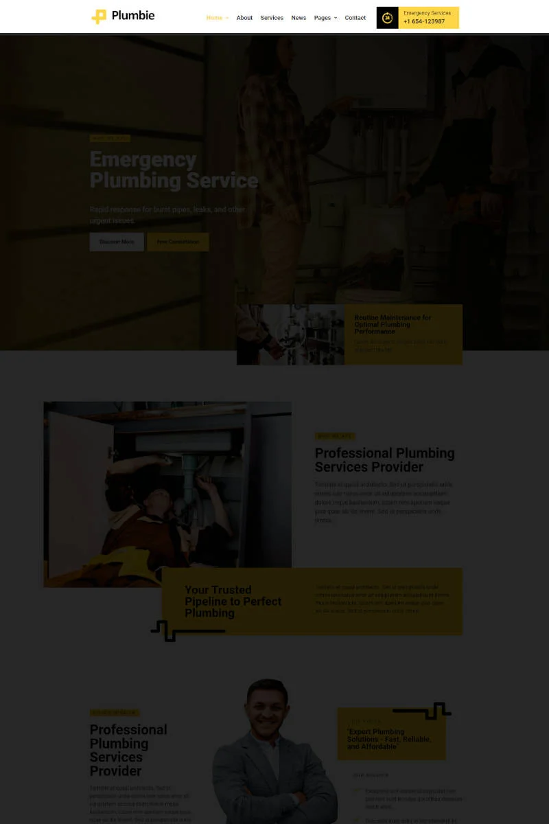 水管工Elementor网站模板_一键导入快速建站插图1-WP资源海 维修 Elementor 模板页头导航预览