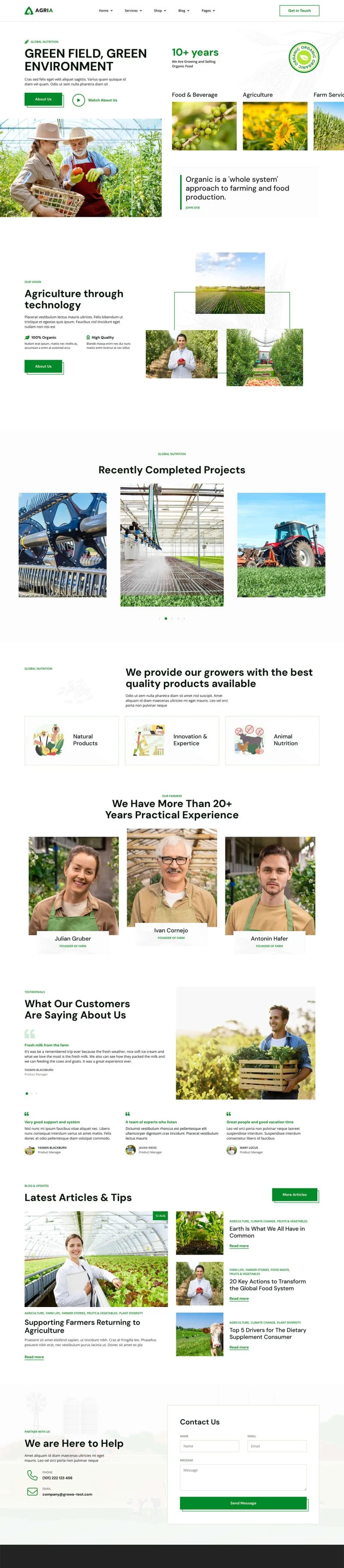 农业 Elementor 模板首页预览