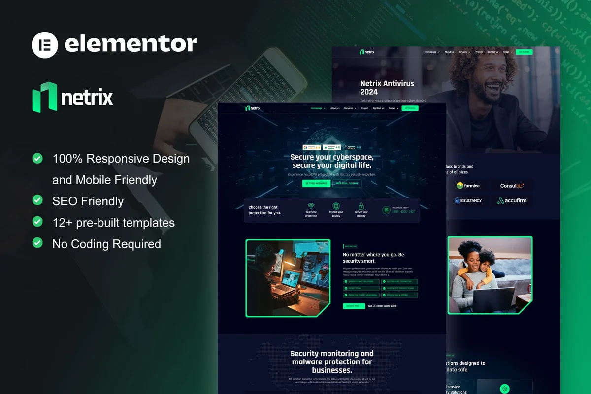 网络安全防护Elementor网站模板_一键导入快速建站插图-WP资源海 IT互联网 Elementor 网站模板封面