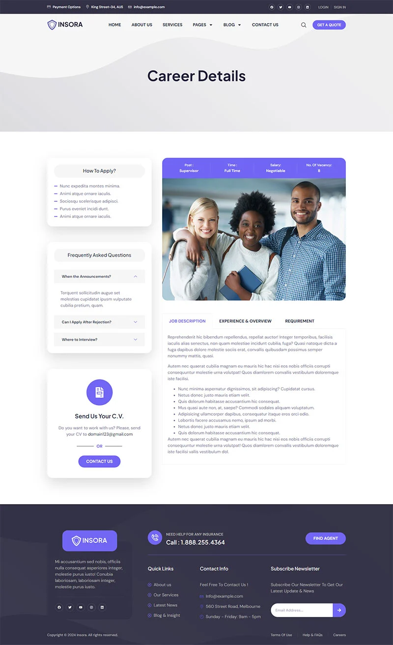 金融/投资 Elementor 模板招聘详情预览