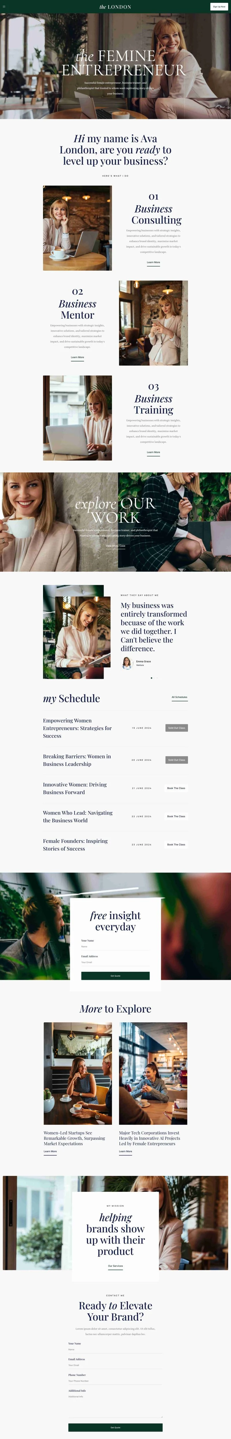 女性创业者指导Elementor网站模板_一键导入快速建站插图1-WP资源海 服务/咨询 Elementor 模板首页预览