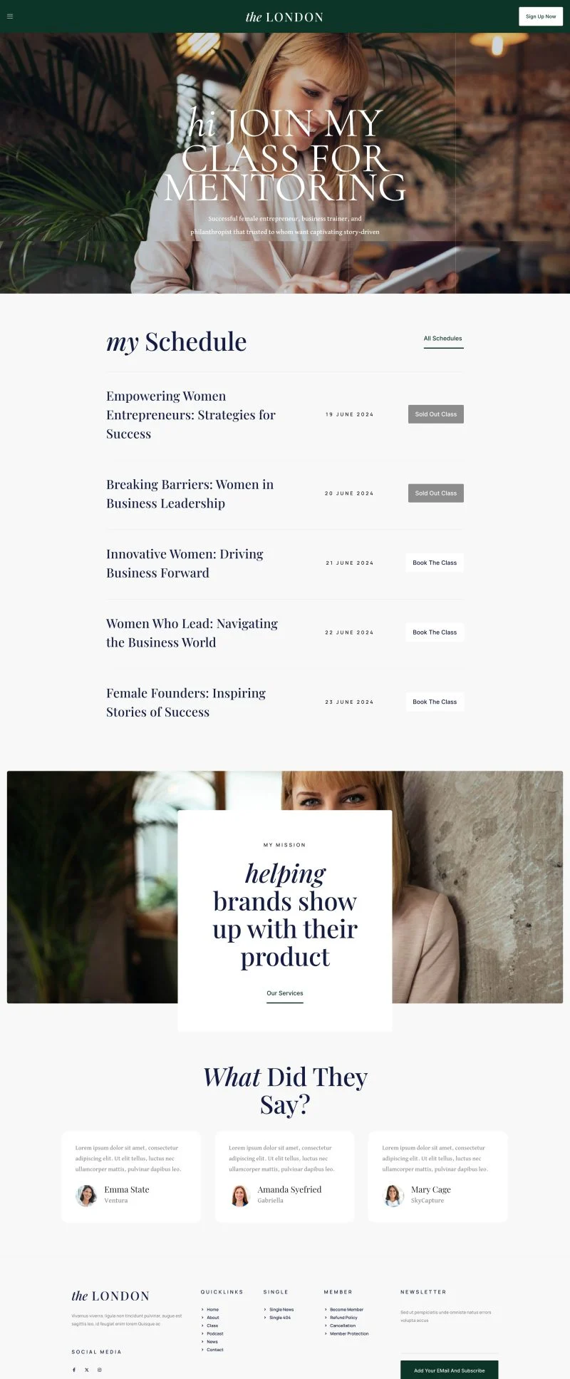 女性创业者指导Elementor网站模板_一键导入快速建站插图4-WP资源海 服务/咨询 Elementor 模板课程培训预览