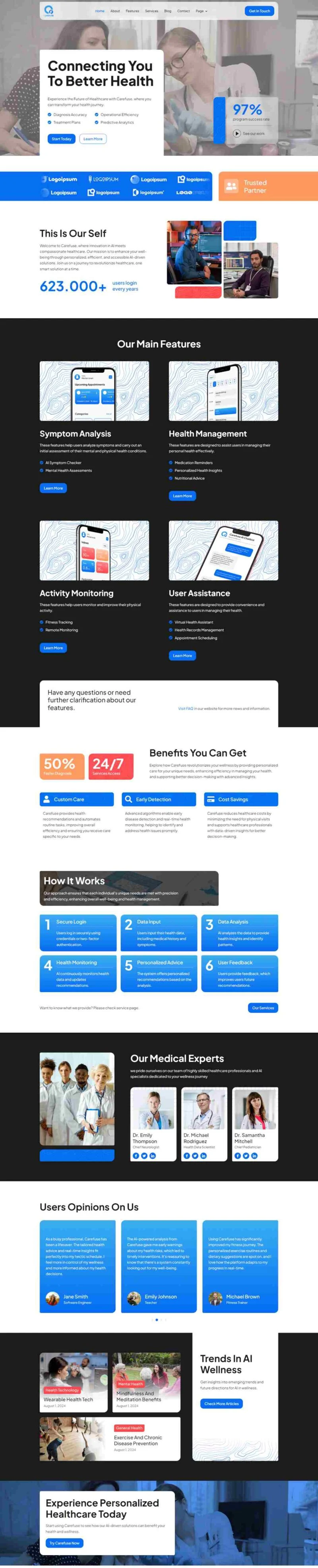 AI健康服务Elementor网站模板_一键导入快速建站插图1-WP资源海 AI Elementor 模板首页预览