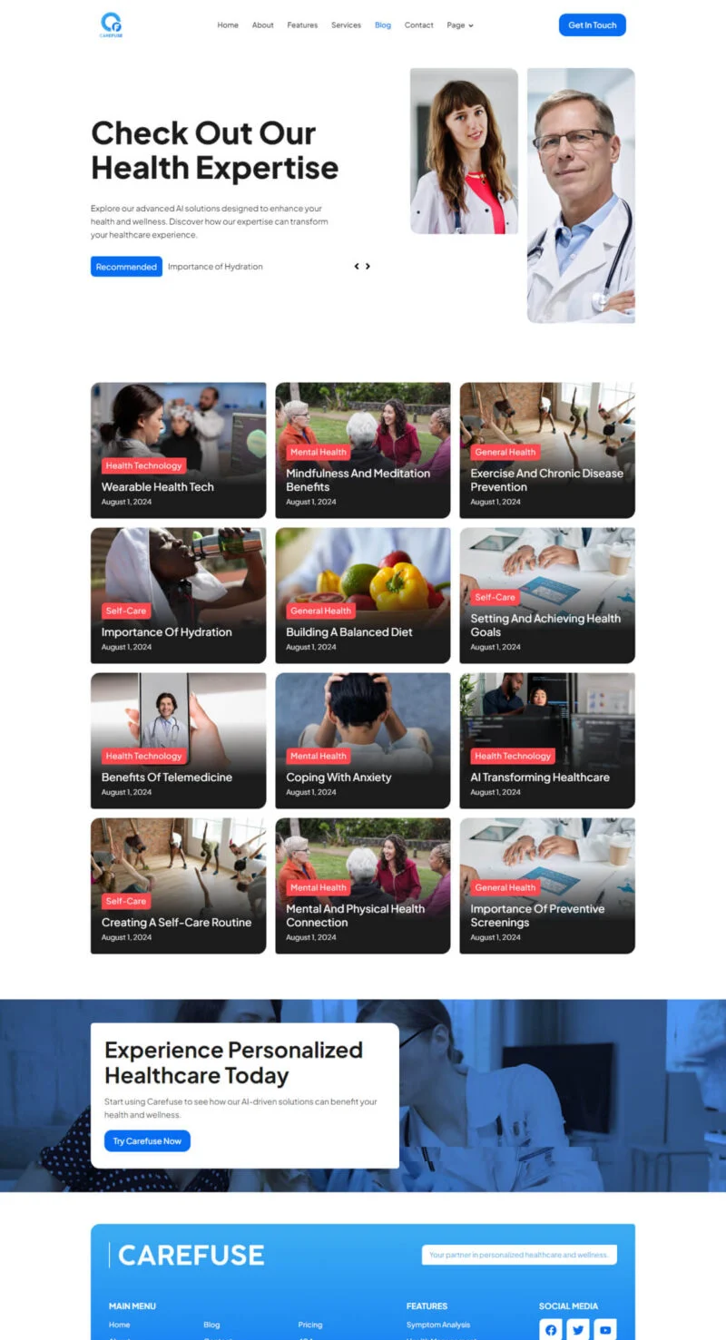 AI健康服务Elementor网站模板_一键导入快速建站插图5-WP资源海 AI Elementor 模板博客页面预览