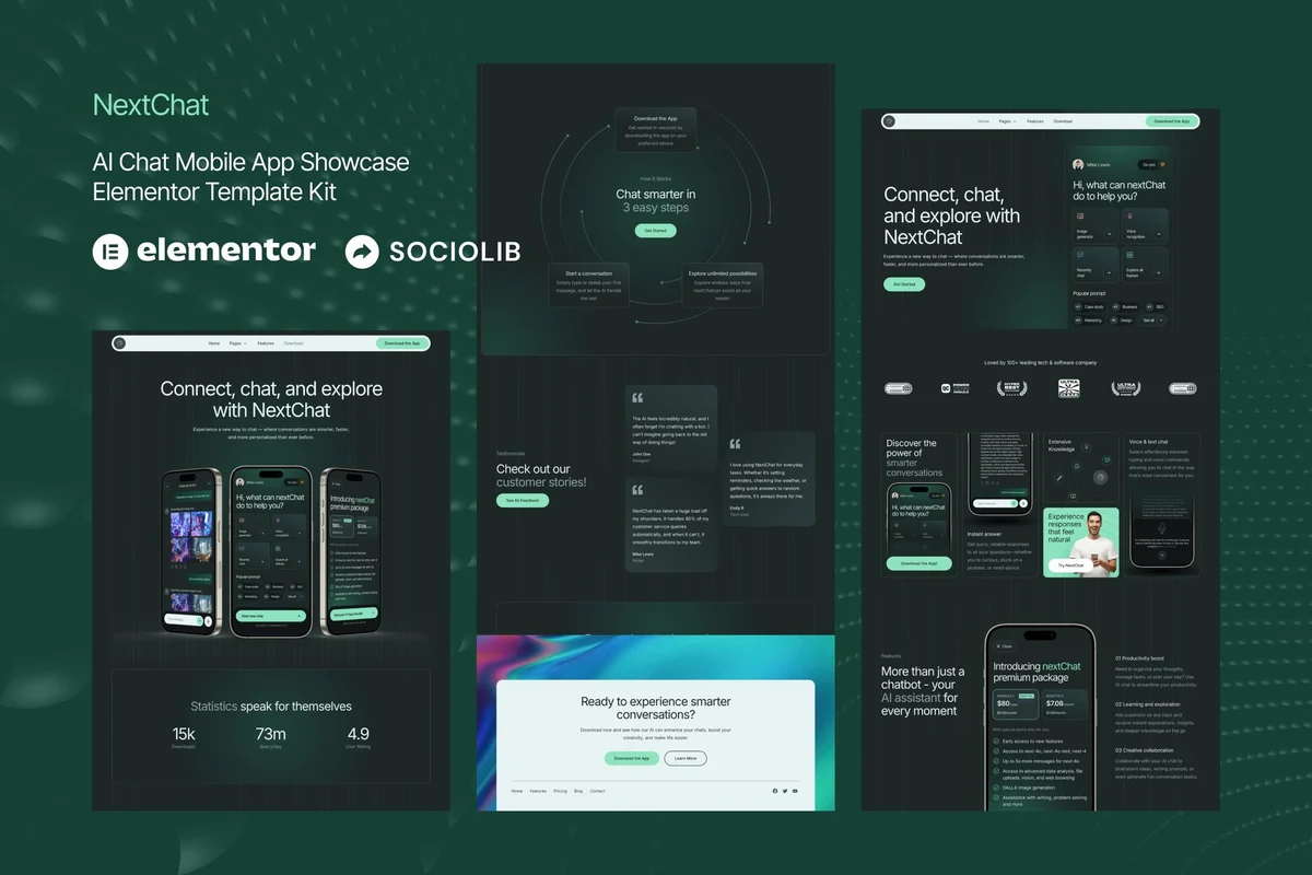 AI聊天应用Elementor网站模板_一键导入快速建站插图-WP资源海 AI Elementor 网站模板封面