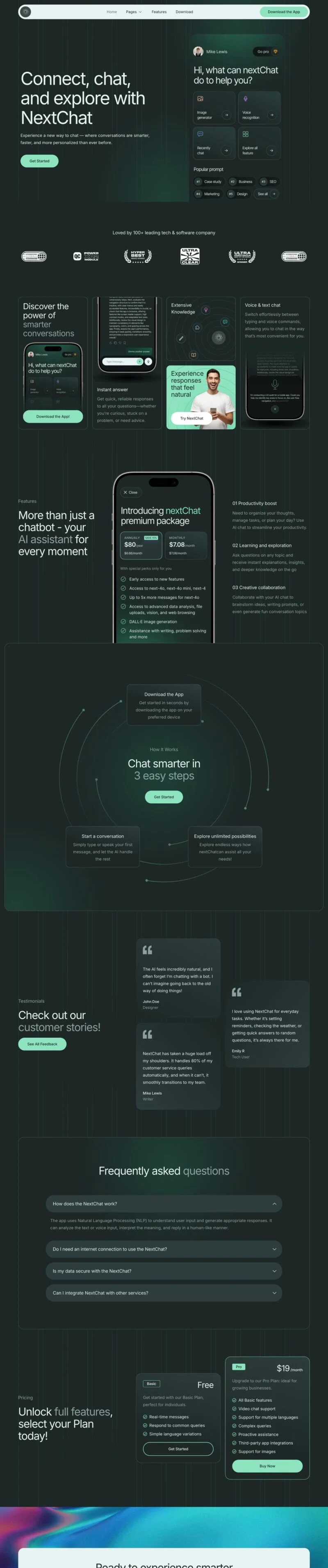 AI聊天应用Elementor网站模板_一键导入快速建站插图1-WP资源海 AI Elementor 模板首页预览