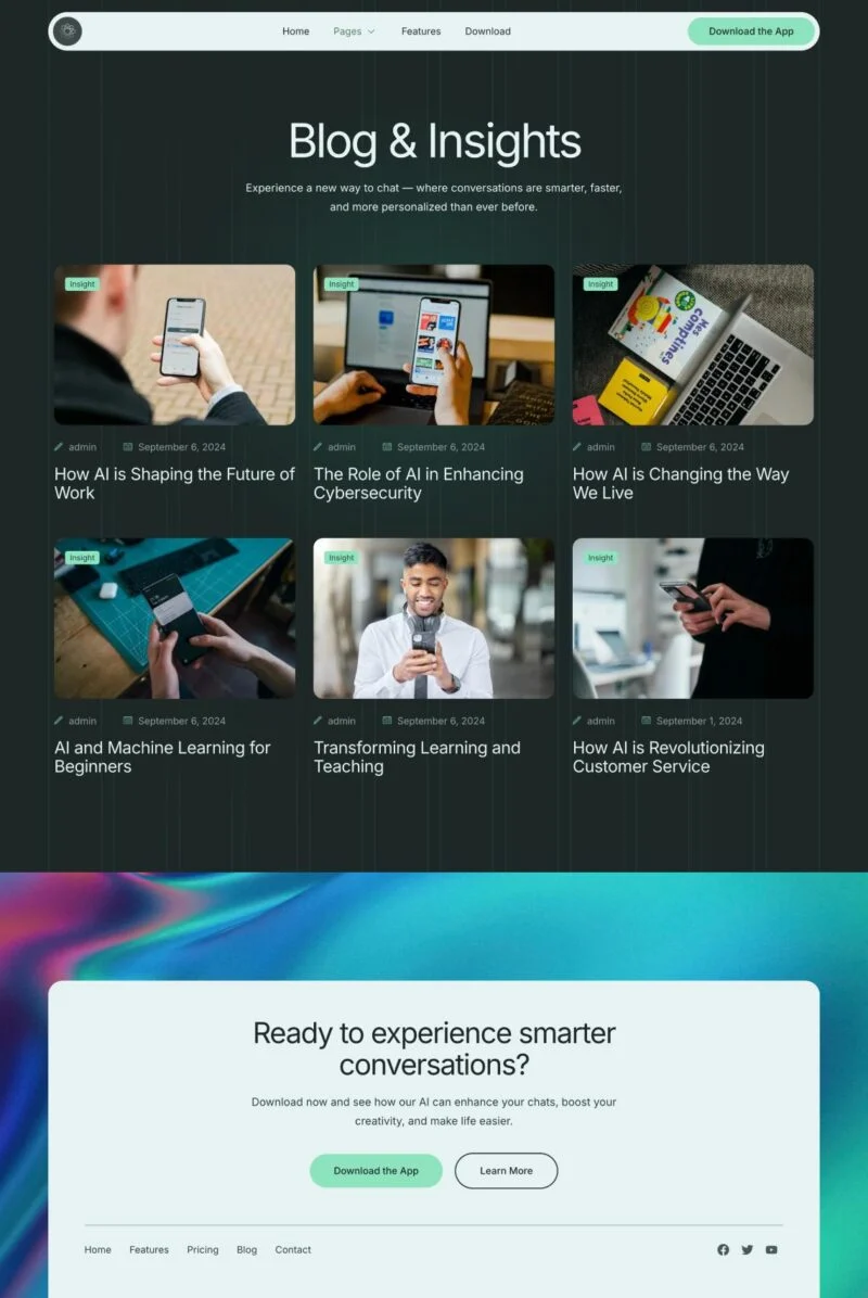 AI聊天应用Elementor网站模板_一键导入快速建站插图2-WP资源海 AI Elementor 模板博客页面预览