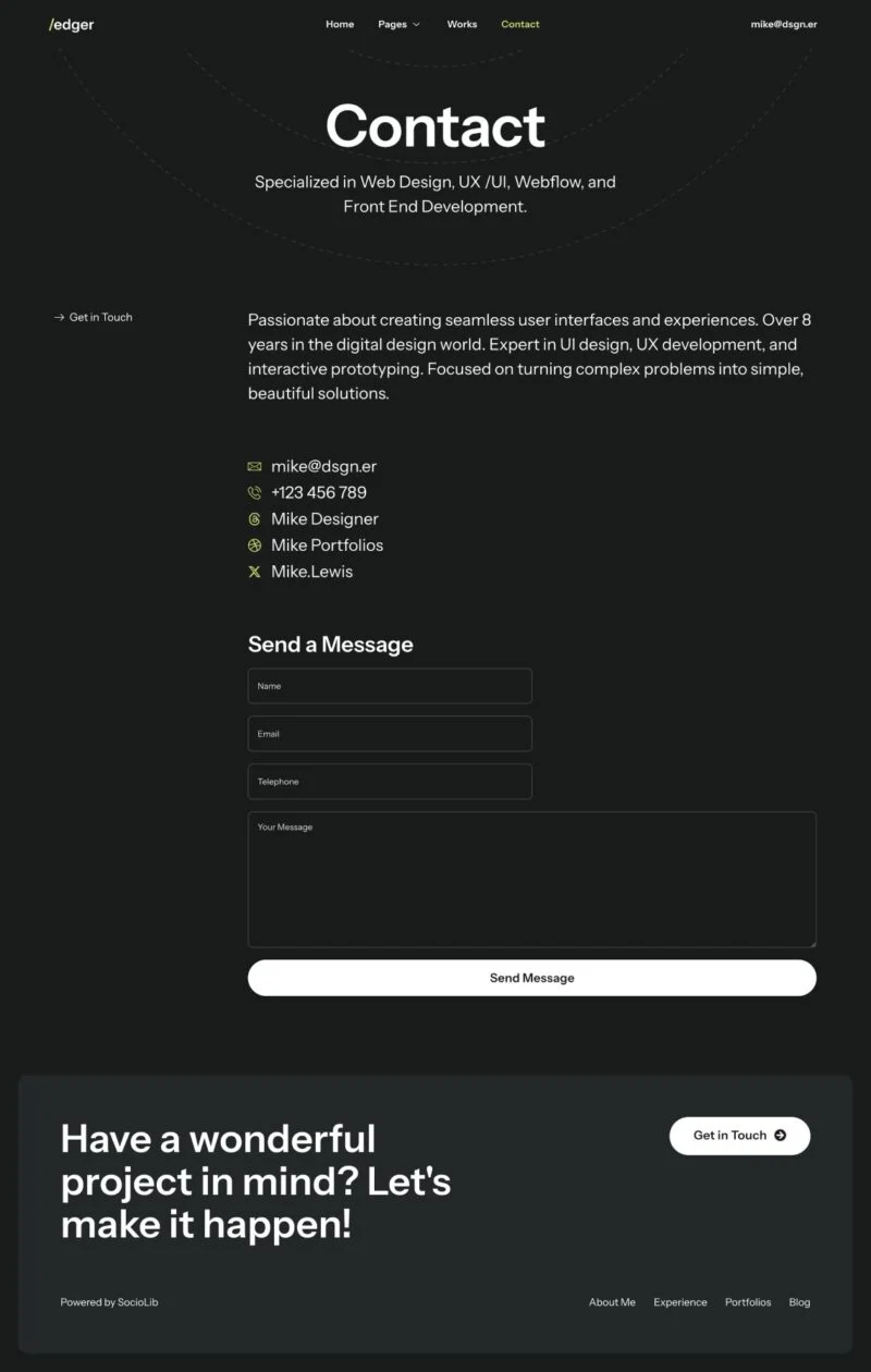 个人 Elementor 模板联系页面预览