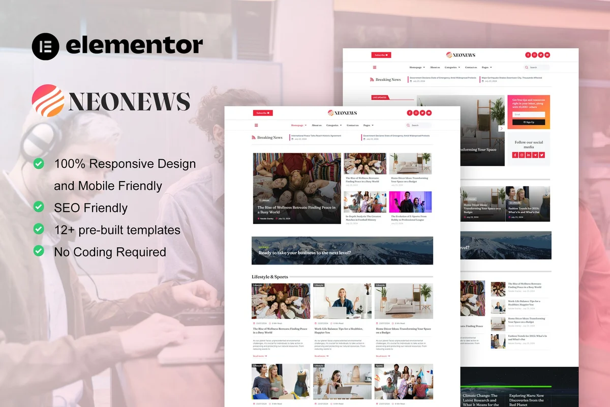 媒体Elementor网站模板_一键导入快速建站插图-WP资源海 博客/杂志 Elementor 网站模板封面