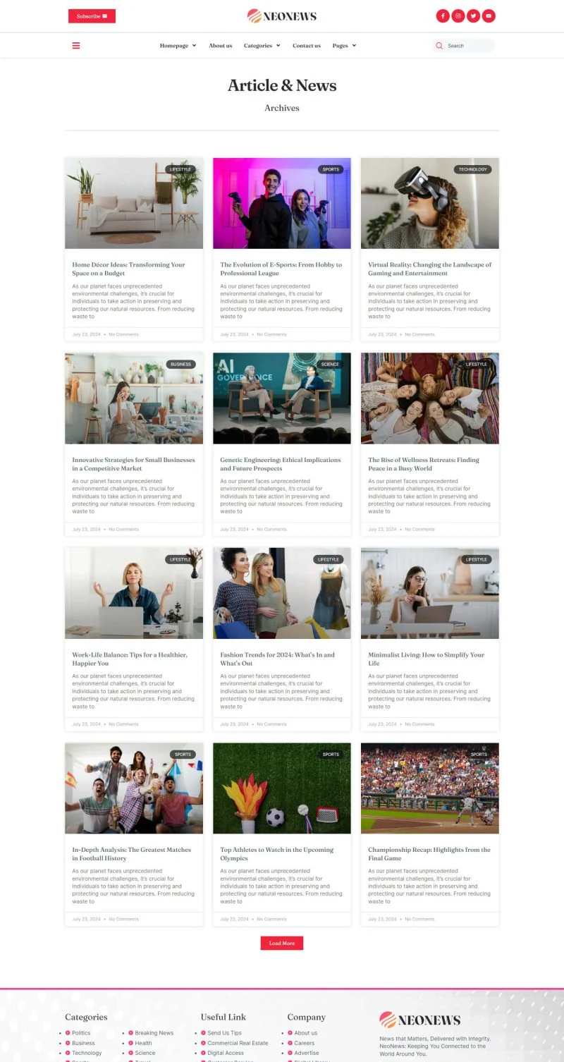 媒体Elementor网站模板_一键导入快速建站插图2-WP资源海 博客/杂志 Elementor 模板归档页面预览