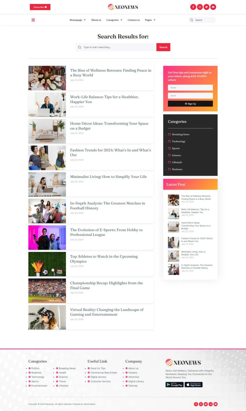 媒体Elementor网站模板_一键导入快速建站插图3-WP资源海 博客/杂志 Elementor 模板搜索结果预览