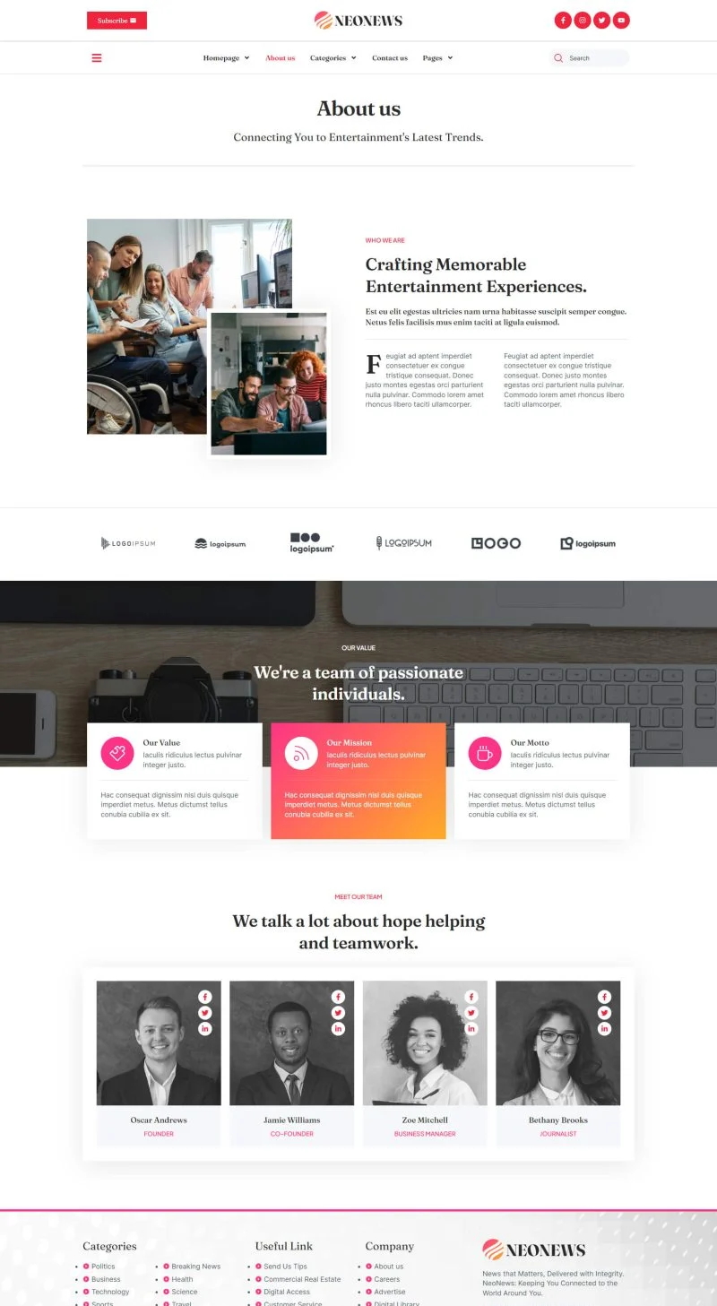 媒体Elementor网站模板_一键导入快速建站插图5-WP资源海 博客/杂志 Elementor 模板关于我们预览
