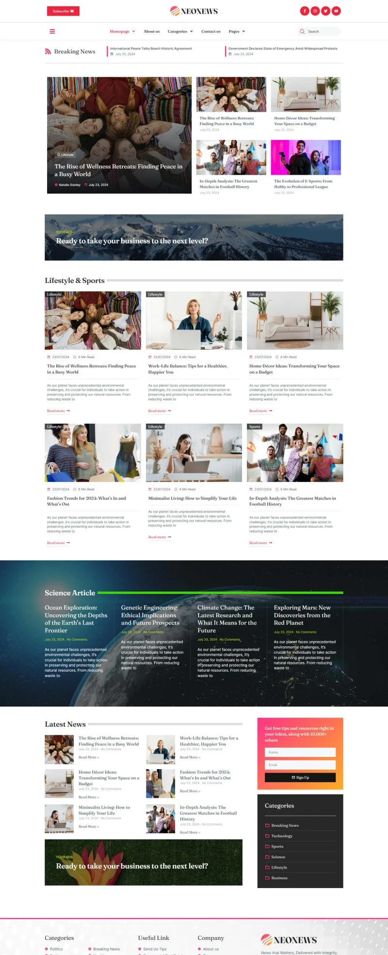 媒体Elementor网站模板_一键导入快速建站插图6-WP资源海 博客/杂志 Elementor 模板首页预览