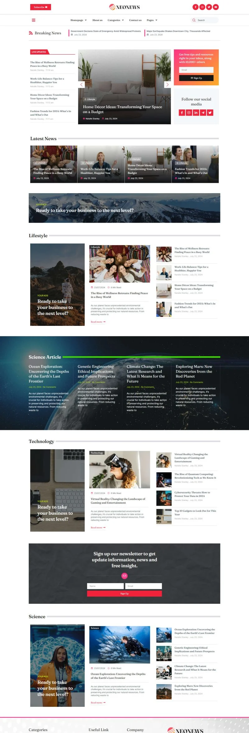 媒体Elementor网站模板_一键导入快速建站插图7-WP资源海 博客/杂志 Elementor 模板首页预览