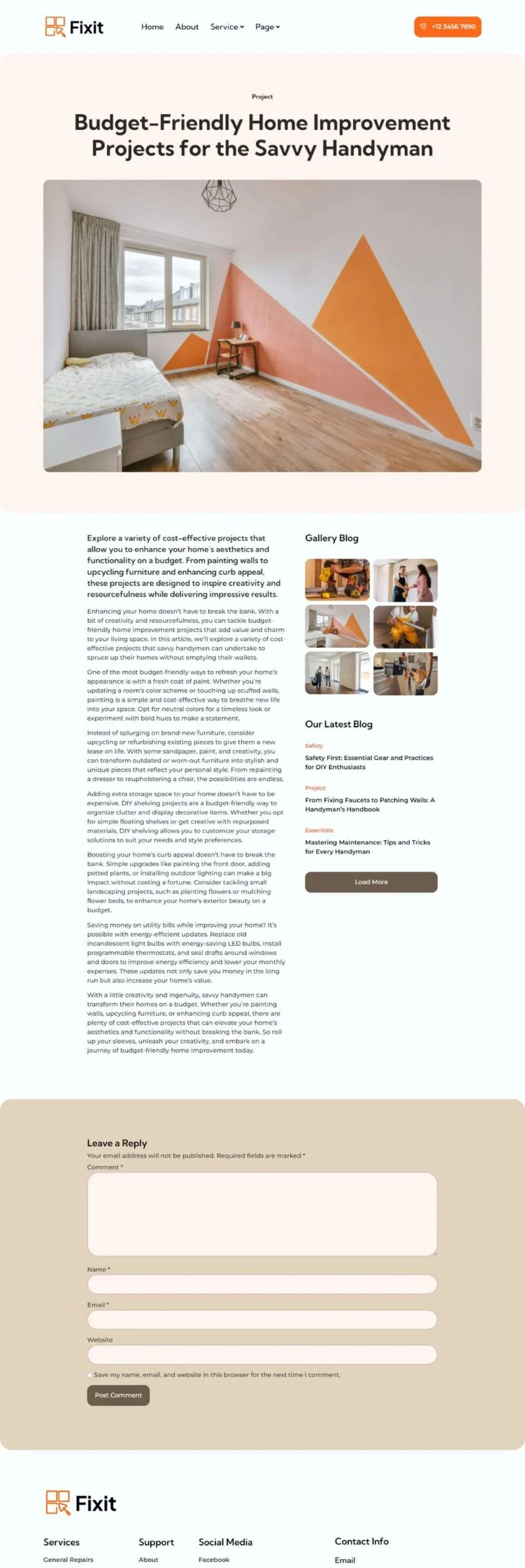 家政维修Elementor网站模板_一键导入快速建站插图4-WP资源海 维修 Elementor 模板博客页面预览