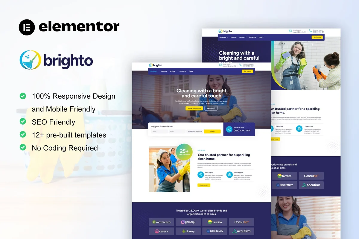 家政保洁Elementor网站模板_一键导入快速建站插图-WP资源海 保洁 Elementor 网站模板封面