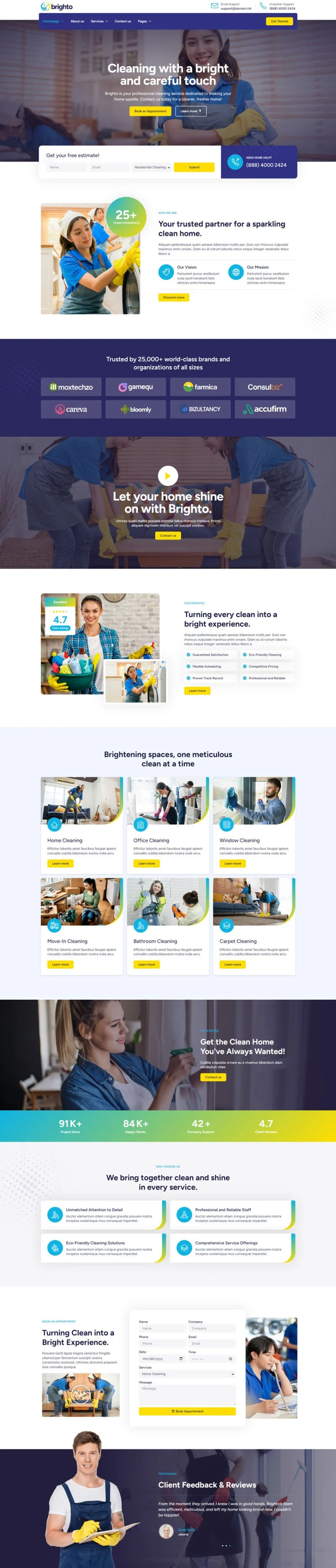 家政保洁Elementor网站模板_一键导入快速建站插图2-WP资源海 保洁 Elementor 模板首页预览