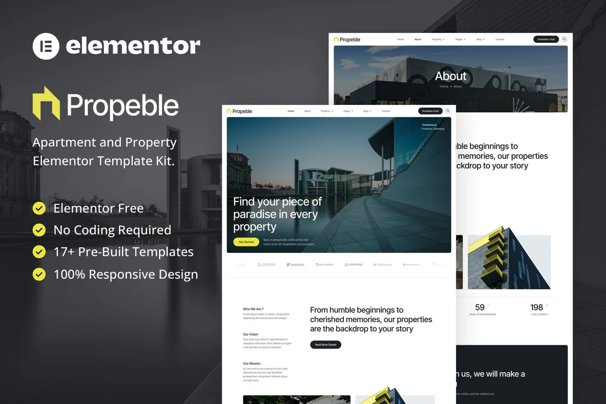 房产租赁Elementor网站模板_一键导入快速建站插图-WP资源海 建筑/地产 Elementor 网站模板封面