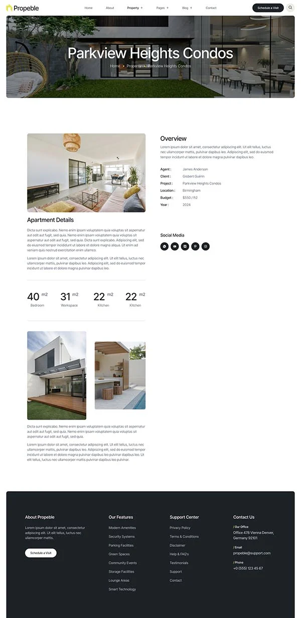 房产租赁Elementor网站模板_一键导入快速建站插图7-WP资源海 建筑/地产 Elementor 模板房源详情预览
