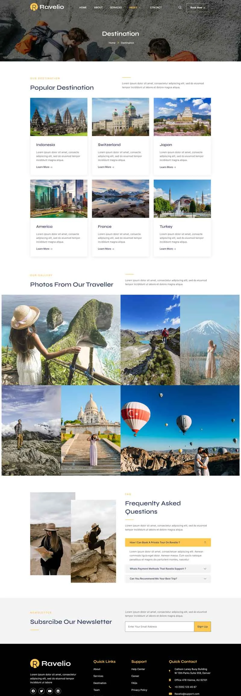 探险旅游Elementor网站模板_一键导入快速建站插图7-WP资源海 户外/旅行 Elementor 模板目的地列表预览