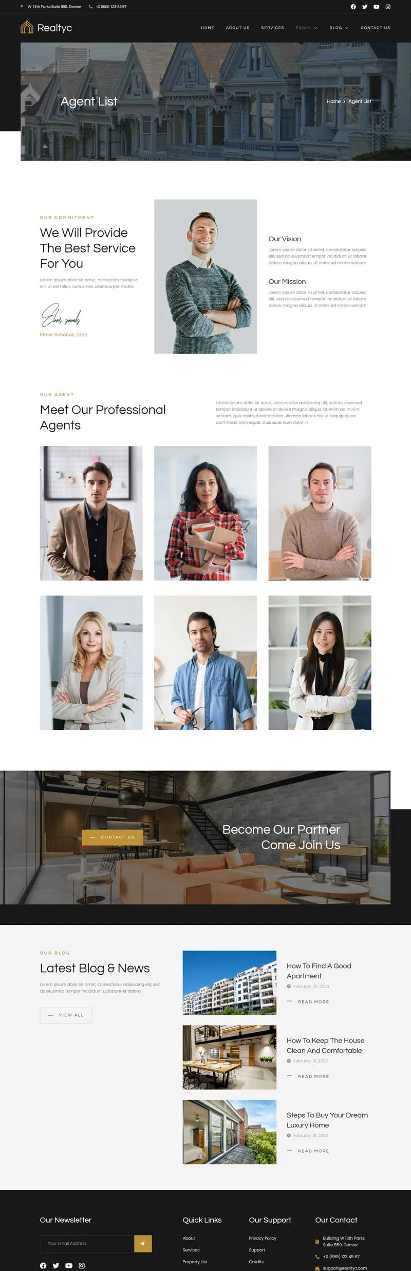 建筑/地产 Elementor 模板经纪人团队预览