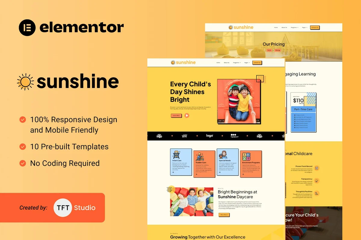 儿童日托Elementor网站模板_一键导入快速建站插图-WP资源海 学校 Elementor 网站模板封面
