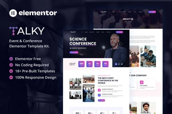 演讲活动Elementor网站模板_一键导入快速建站插图-WP资源海 会议/展览 Elementor 网站模板封面
