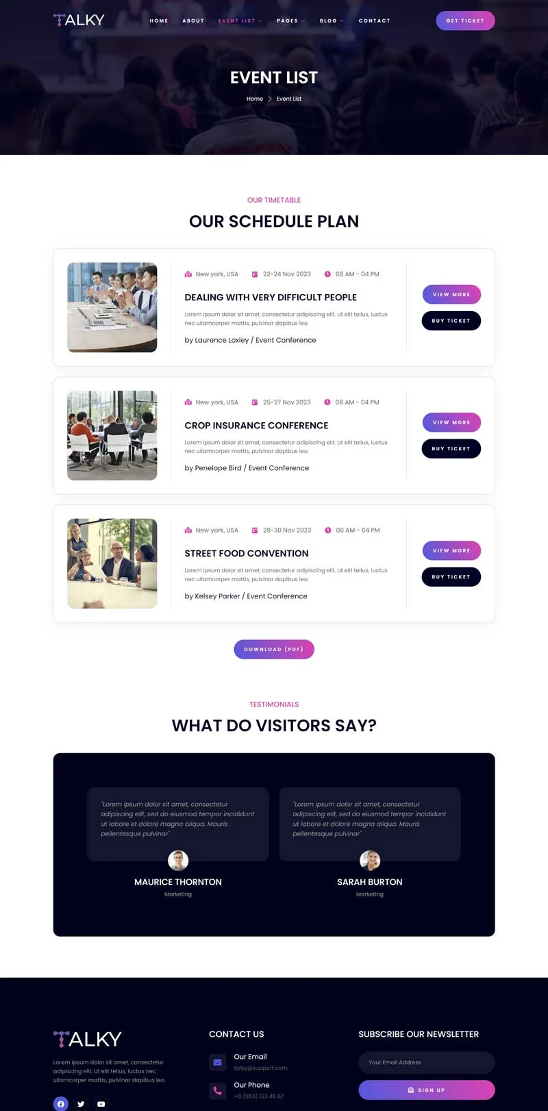 演讲活动Elementor网站模板_一键导入快速建站插图4-WP资源海 会议/展览 Elementor 模板活动列表预览