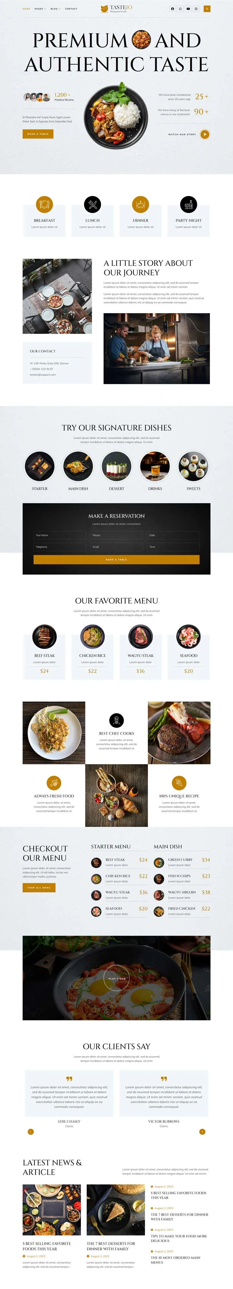 餐饮/食品 Elementor 模板首页预览