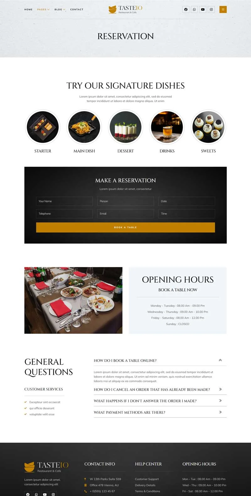 餐饮/食品 Elementor 模板预约页面预览