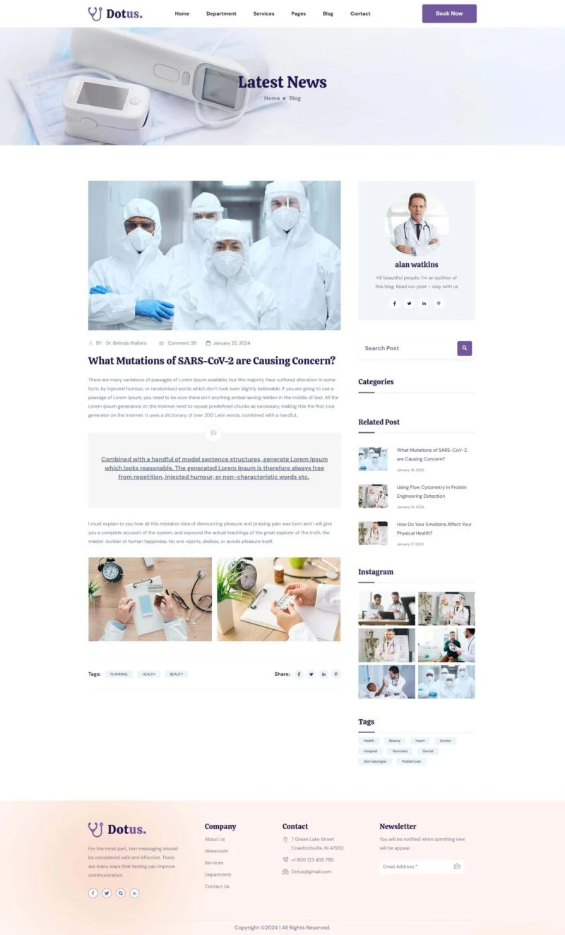 医疗机构诊所Elementor网站模板_一键导入快速建站插图2-WP资源海 健康/医药 Elementor 模板文章详情预览