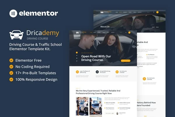 驾驶培训服务Elementor网站模板_一键导入快速建站插图-WP资源海 教育/培训 Elementor 网站模板封面