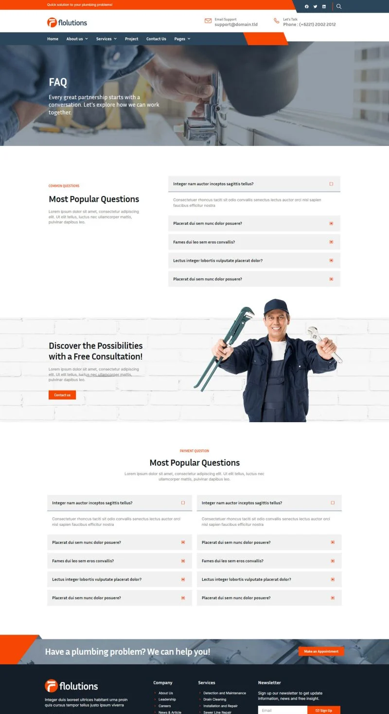 专业水管工与维修服务Elementor网站模板_一键导入快速建站插图3-WP资源海 家政 Elementor 模板常见问题预览