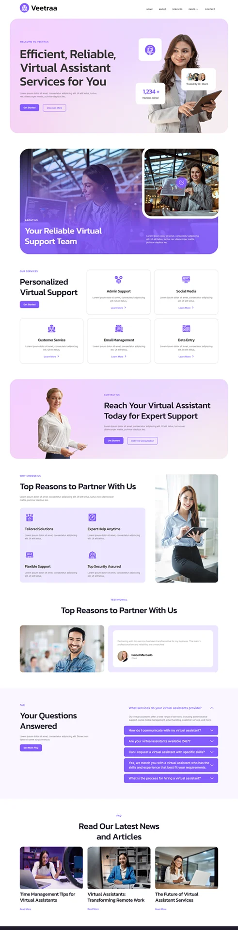 线上虚拟助理服务Elementor网站模板_一键导入快速建站插图1-WP资源海 服务/咨询 Elementor 模板首页预览