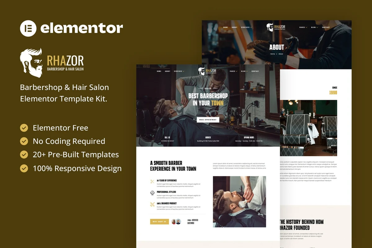 理发店美发Elementor网站模板_一键导入快速建站插图-WP资源海 美容/美发 Elementor 网站模板封面