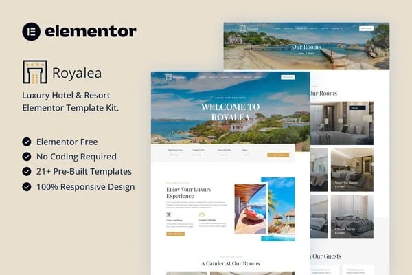海滨豪华度假村Elementor网站模板_一键导入快速建站插图-WP资源海 旅馆/酒店 Elementor 网站模板封面
