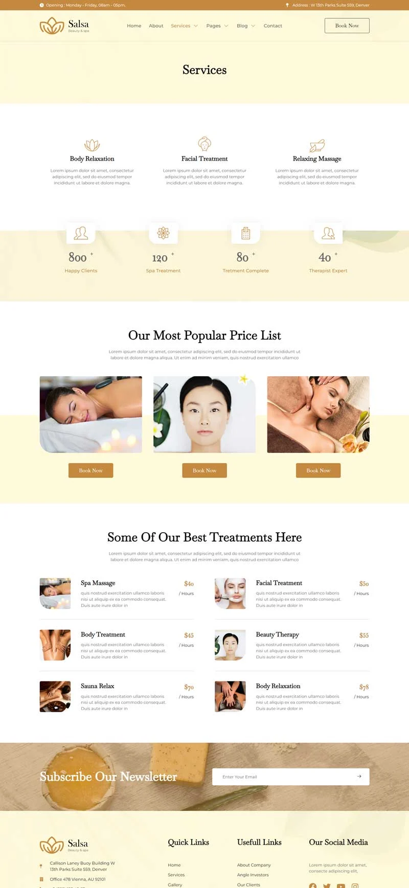 美容spa会所Elementor网站模板_一键导入快速建站插图5-WP资源海 美容/美发 Elementor 模板服务页面预览